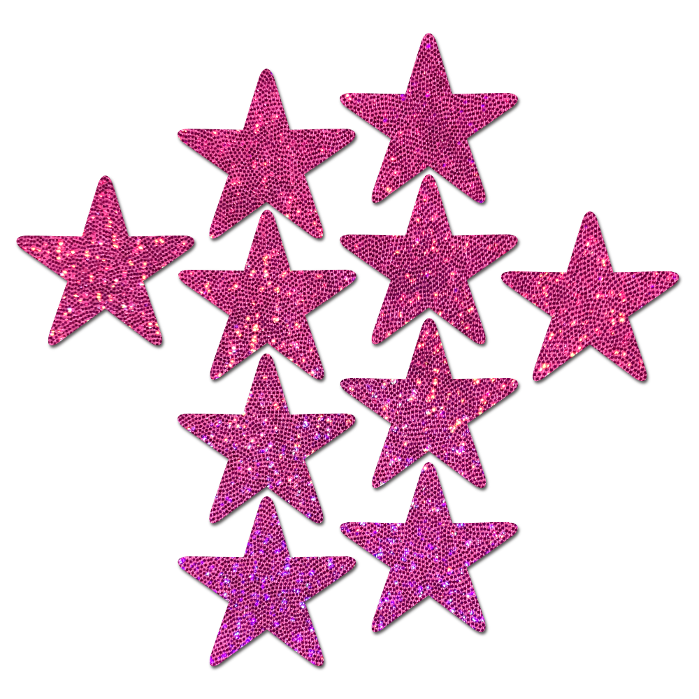 5-Pack: Body Minis: 10 Mini Hot Pink Glitter Stars Nipple & Body Pasties by Pastease® o/s
