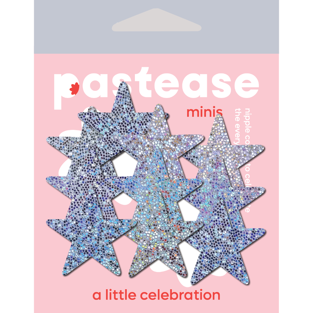 5-Pack: Body Minis: 10 Mini Silver Glitter Stars Nipple & Body Pasties by Pastease® o/s