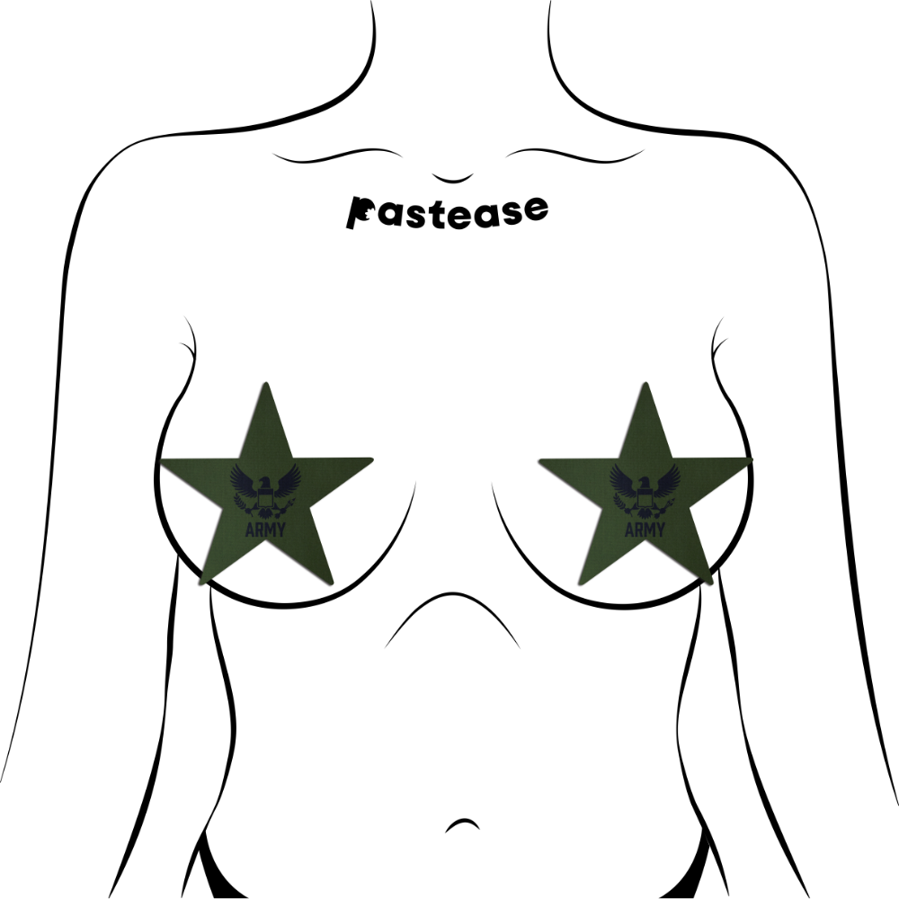 5 Pack: Nautical Star: Military US Army Insignia Black on Green Nipple Pasties by Pastease®