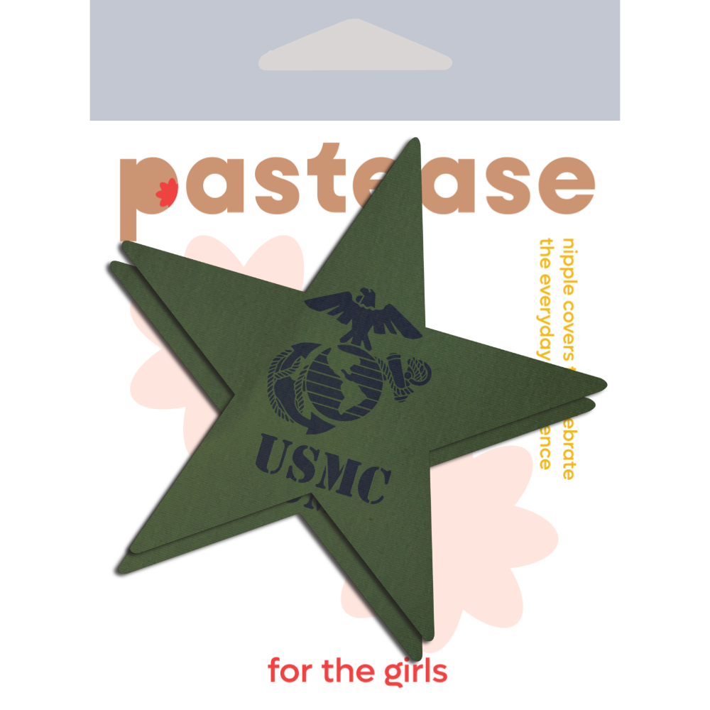 5 Pack:Nautical Star: Military USMC US Marines Insignia Black on Green Nipple Pasties by Pastease® o/s