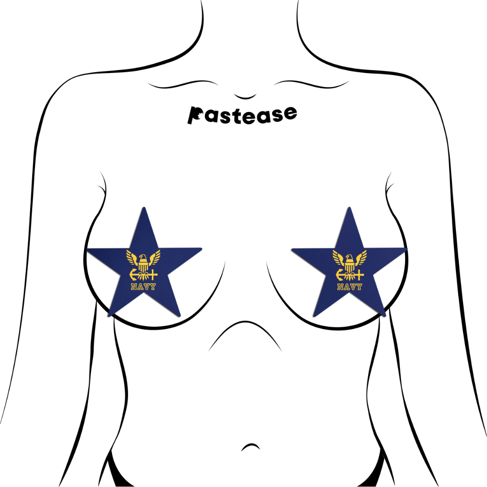 5 Pack: Nautical Star: Military US Navy Insignia Yellow on Blue Nipple Pasties by Pastease® o/s