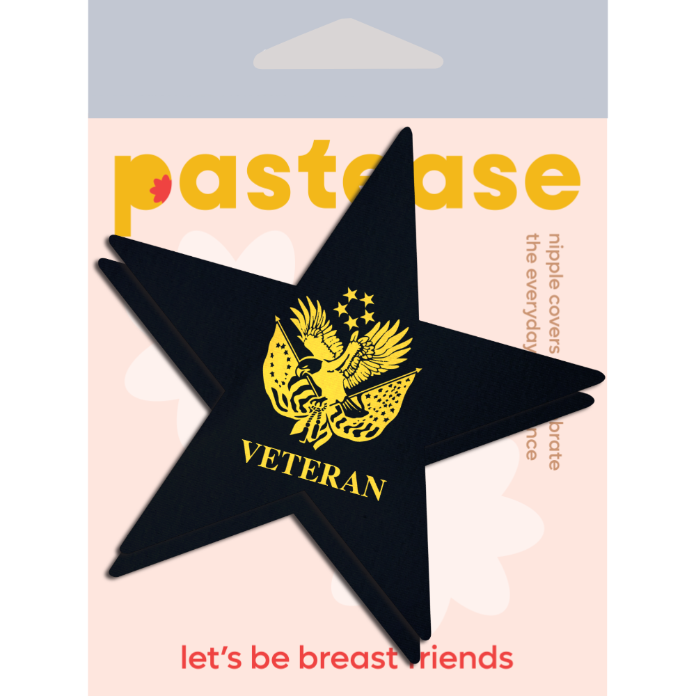 5 Pack: Nautical Star: Military 'Veteran' Insignia Yellow on Black Nipple Pasties by Pastease® o/s