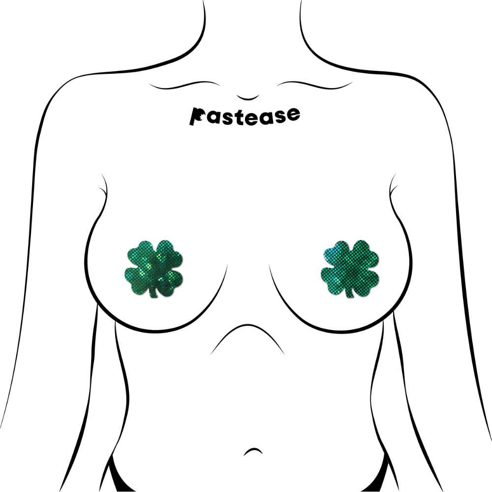 5 Pack: Petites: Two-Pair Small Shattered Glass Disco Ball Glittery Green St Patrick's Clover Nipple Pasties by Pastease®