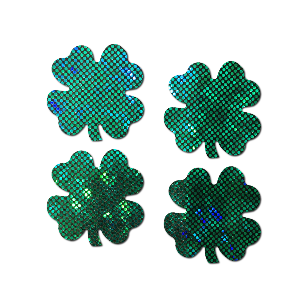 5 Pack: Petites: Two-Pair Small Shattered Glass Disco Ball Glittery Green St Patrick's Clover Nipple Pasties by Pastease®