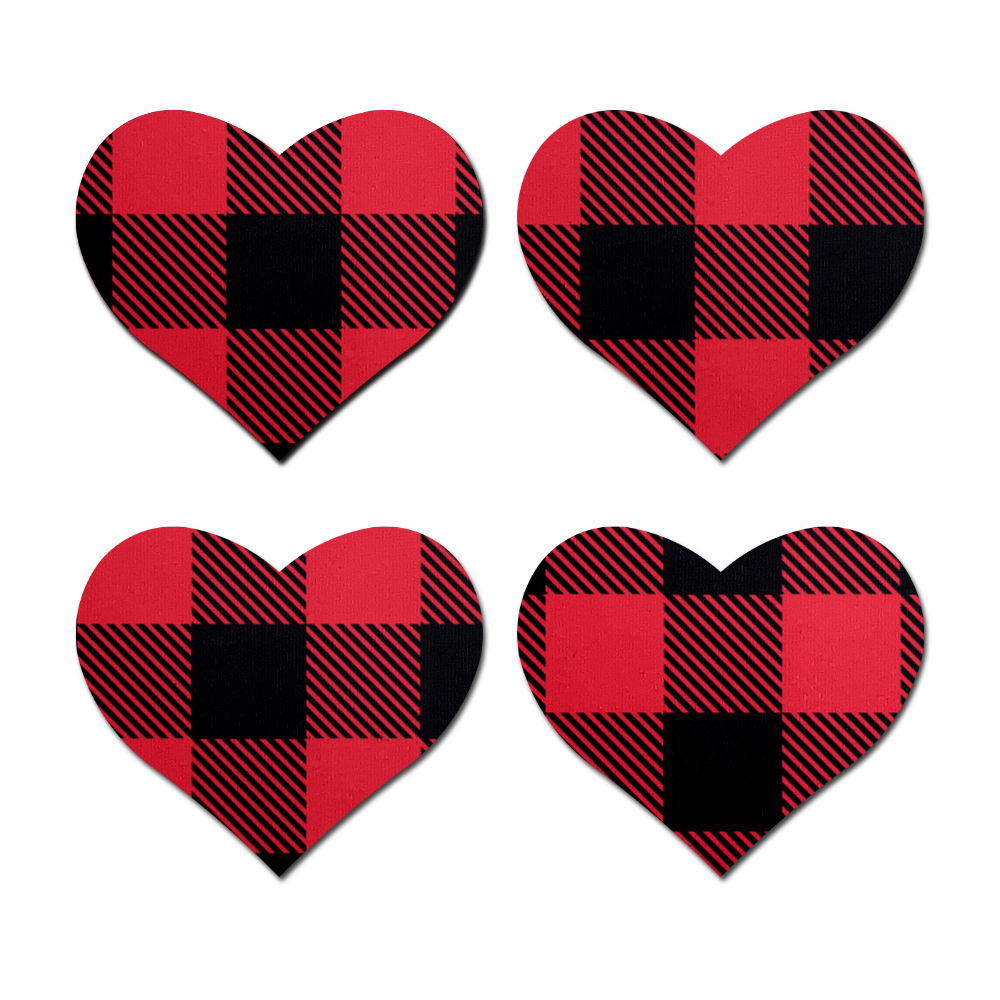 5 Pack: Petites: Two-Pair Small Buffalo Plaid Hearts Nipple Pasties by Pastease®