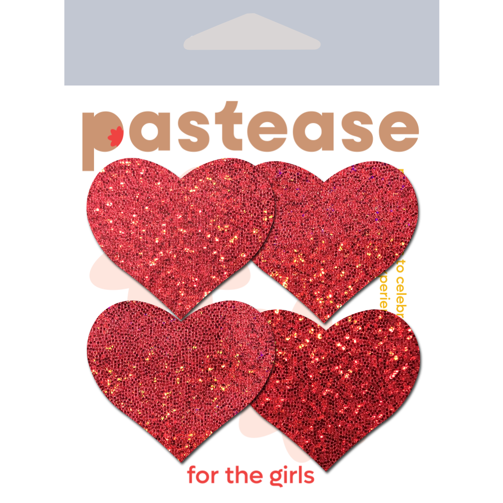 5-Pack: Petites: Two-Pair Small Red Glitter Hearts Nipple Pasties by Pastease® o/s