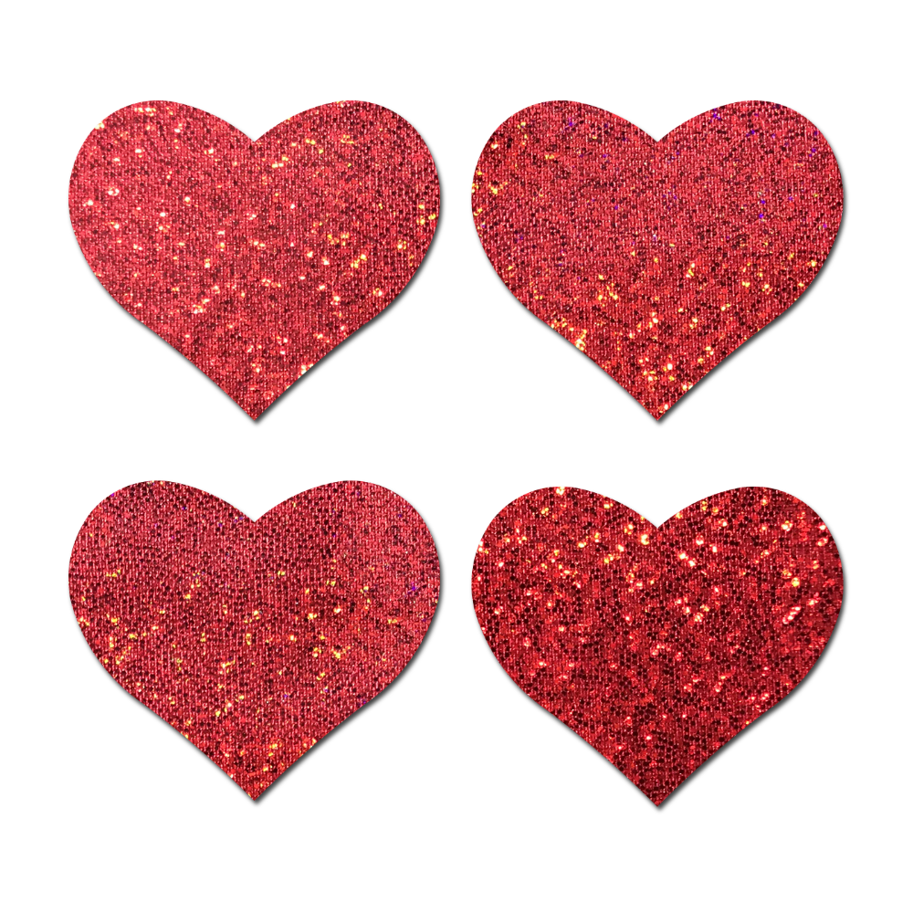5-Pack: Petites: Two-Pair Small Red Glitter Hearts Nipple Pasties by Pastease® o/s
