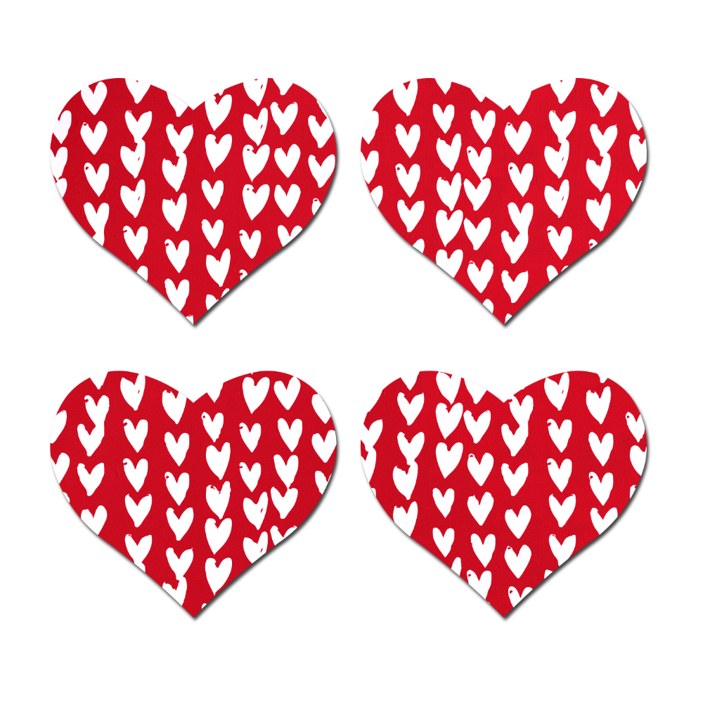 5 Pack: Petites: Two-Pair Small Red Hearts Pattern on White Hearts Nipple Pasties by Pastease® o/s