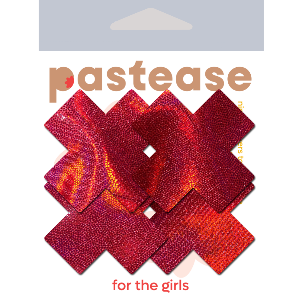 5 Pack: Petite Plus X: Two Pair of Small Liquid Red Cross Nipple Pasties by Pastease® o/s