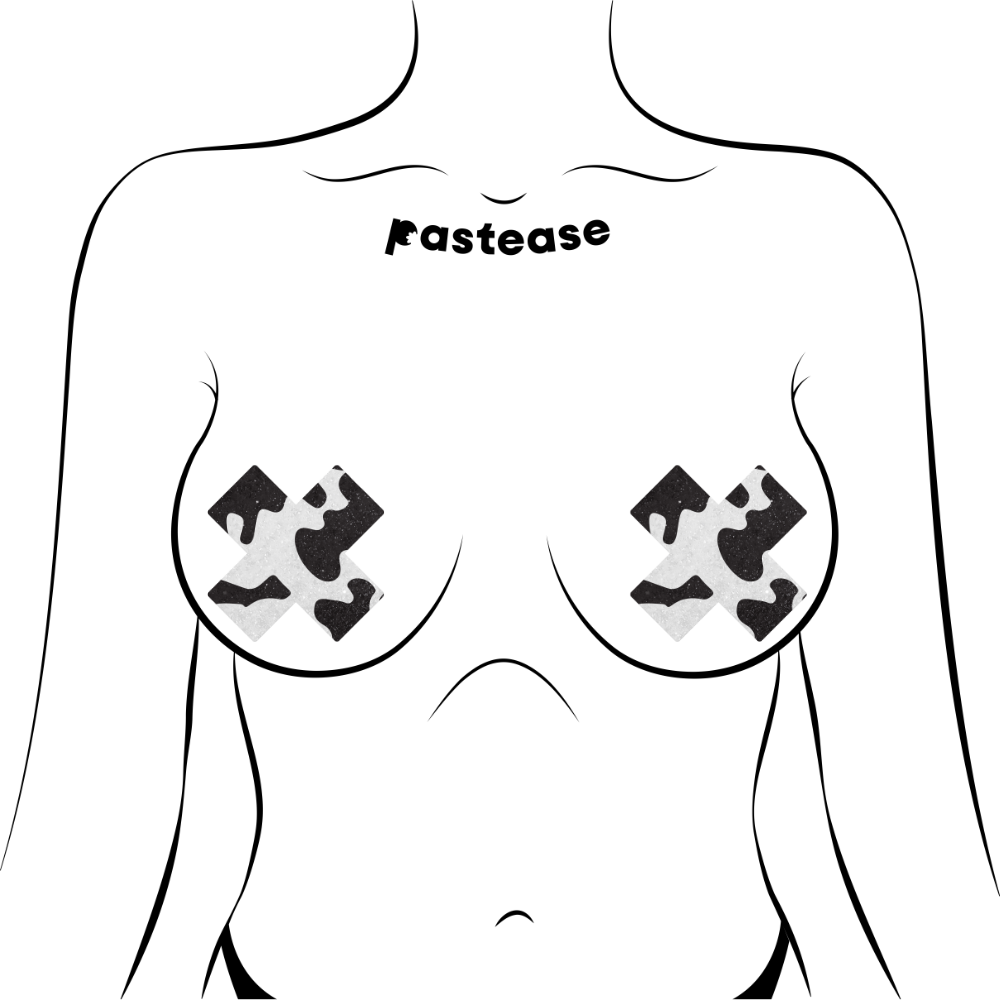 5-Pack: Plus X: Black & White Cow Print Cross Nipple Pasties by Pastease®