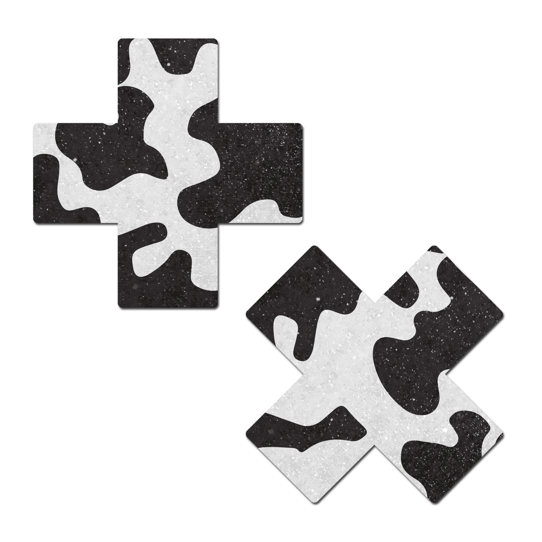 5-Pack: Plus X: Black & White Cow Print Cross Nipple Pasties by Pastease®