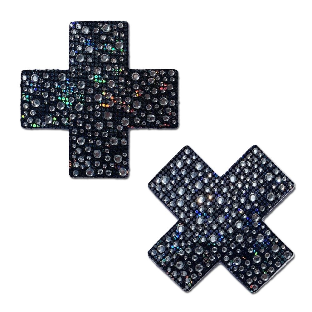 5-Pack: Plus X: Crystal Black Cross Nipple Pasties by Pastease® o/s