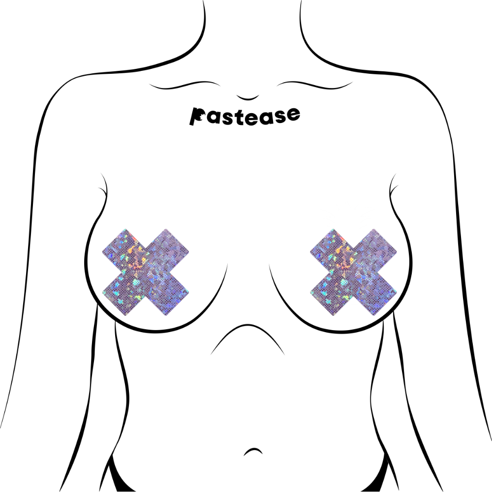 5-Pack: Plus X: Shattered Glass Disco Ball Glitter Lilac Cross Nipple Pasties by Pastease® o/s