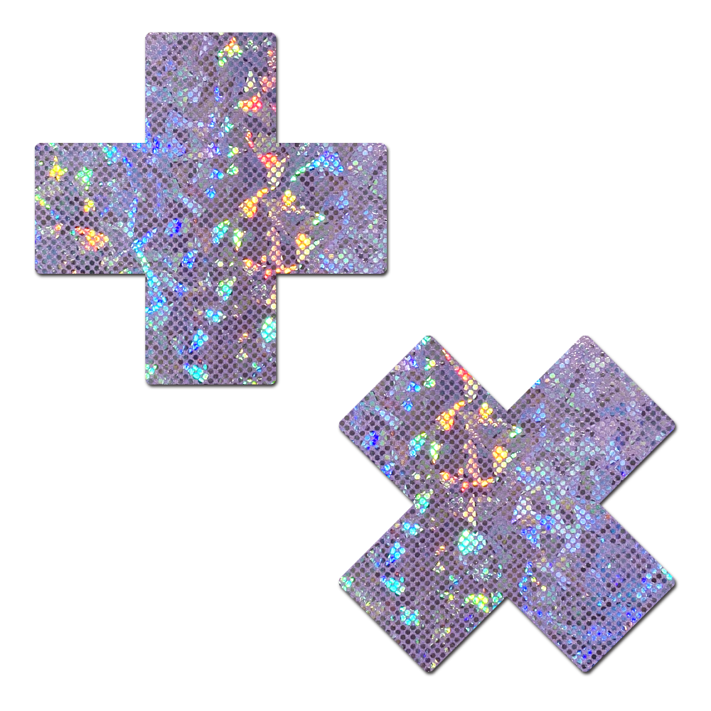 5-Pack: Plus X: Shattered Glass Disco Ball Glitter Lilac Cross Nipple Pasties by Pastease® o/s