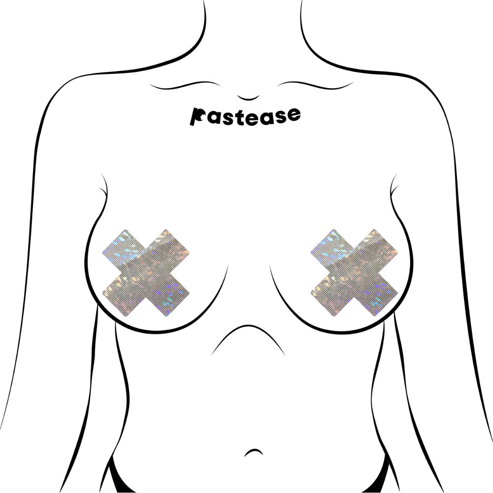 5-Pack: Plus X: Shattered Glass Disco Ball Glitter White Cross Nipple Pasties by Pastease® o/s