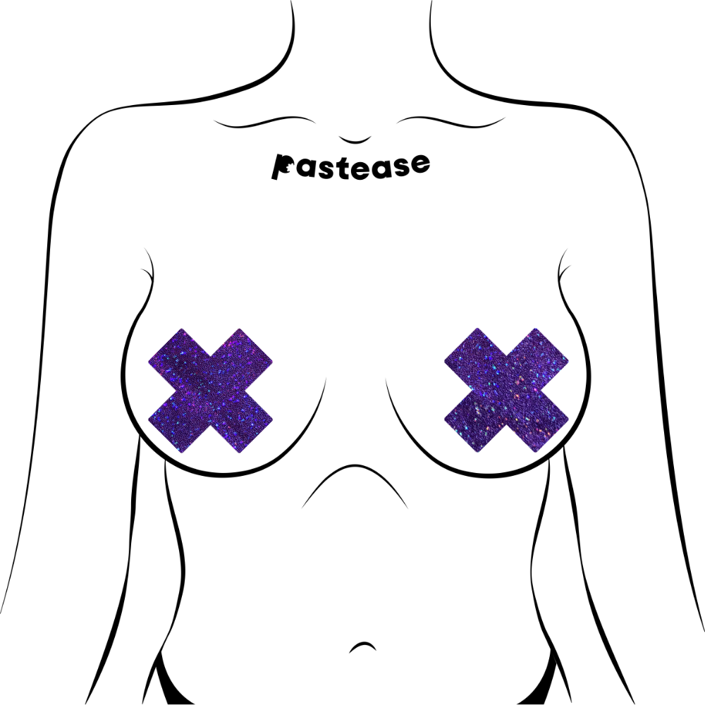 5-Pack: Plus X: Glitter Purple Cross Nipple Pasties by Pastease® o/s
