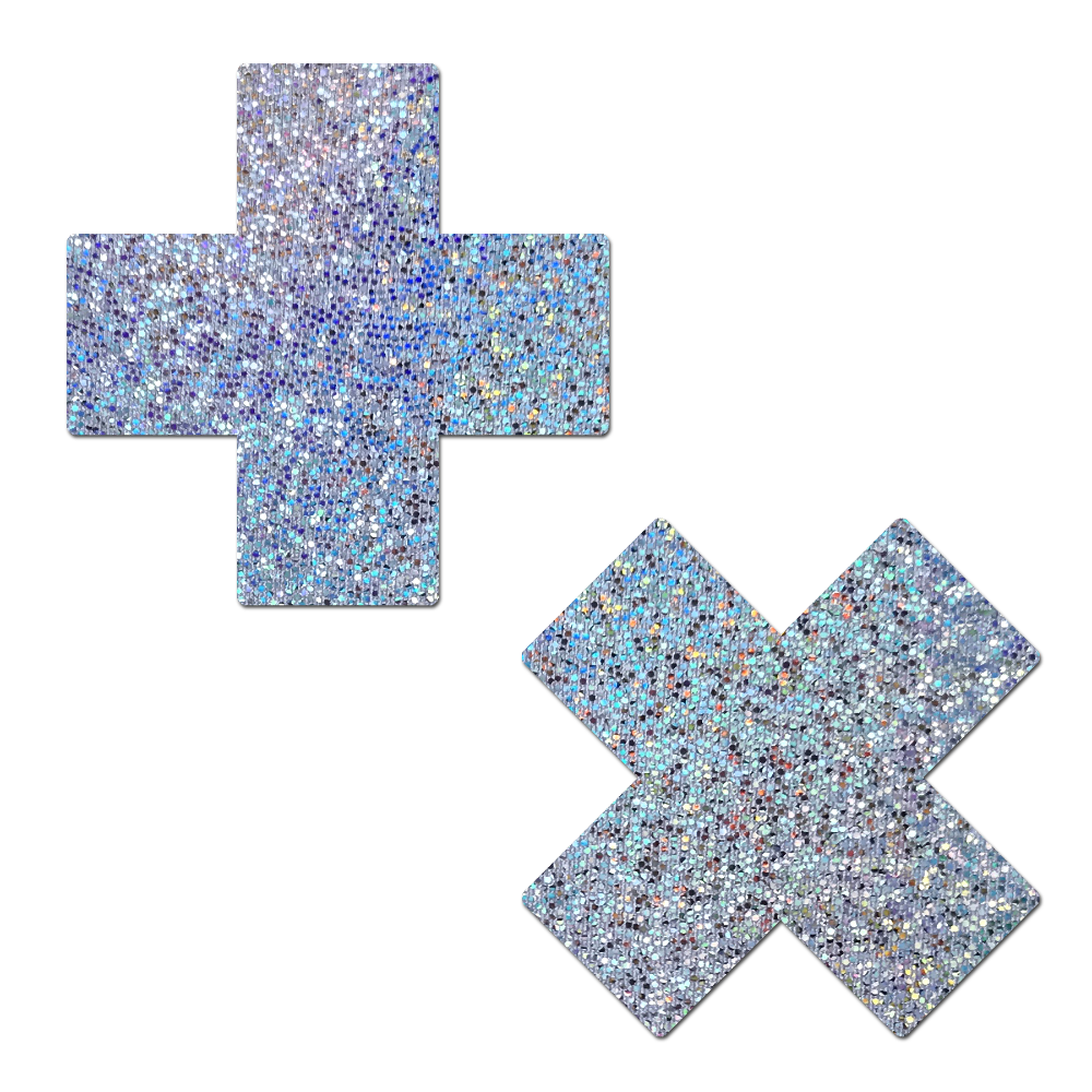 5-Pack: Plus X: Silver Glittery Cross Nipple Pasties by Pastease® o/s