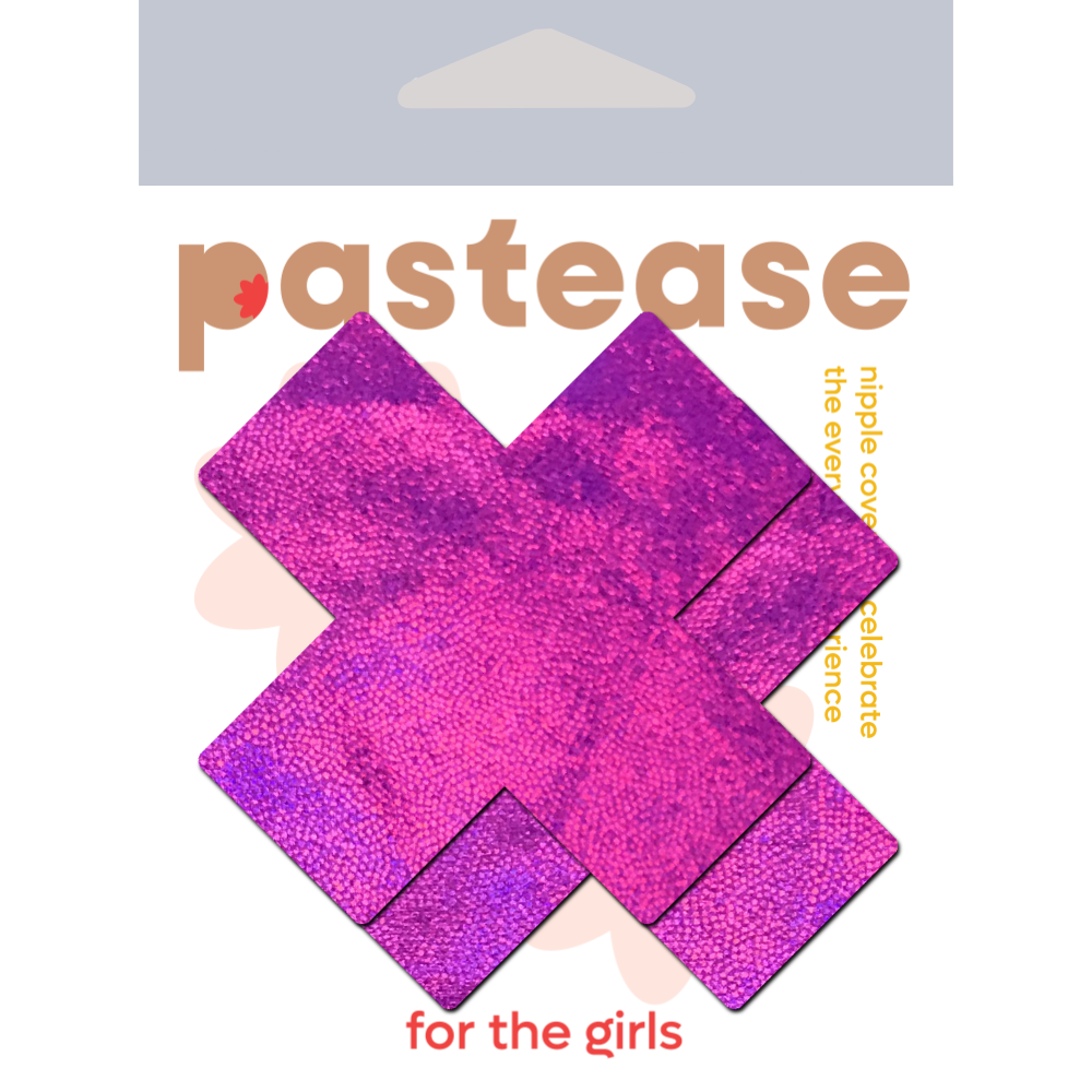 5-Pack: Plus X: Pink Holographic Cross Nipple Pasties by Pastease® o/s