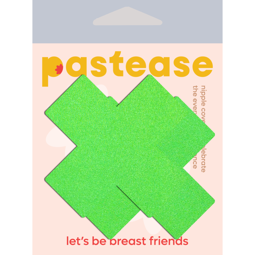 5-Pack: Plus X: Neon Green (Blacklight Reactive) Cross Nipple Pasties by Pastease® o/s