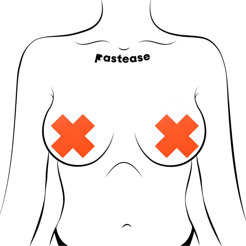 5-Pack: Plus X: Neon Orange Cross Nipple Pasties by Pastease® o/s