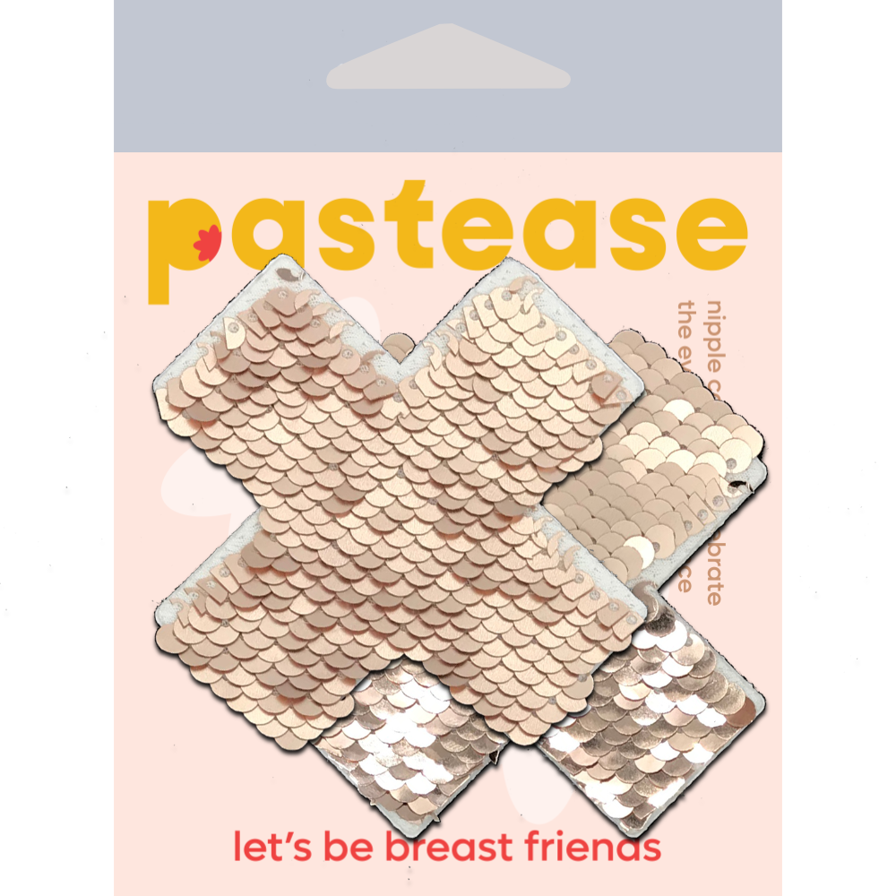 5-Pack: Plus X: Rose Gold Shiny & Matte Flip Sequin Cross Nipple Pasties by Pastease® o/s