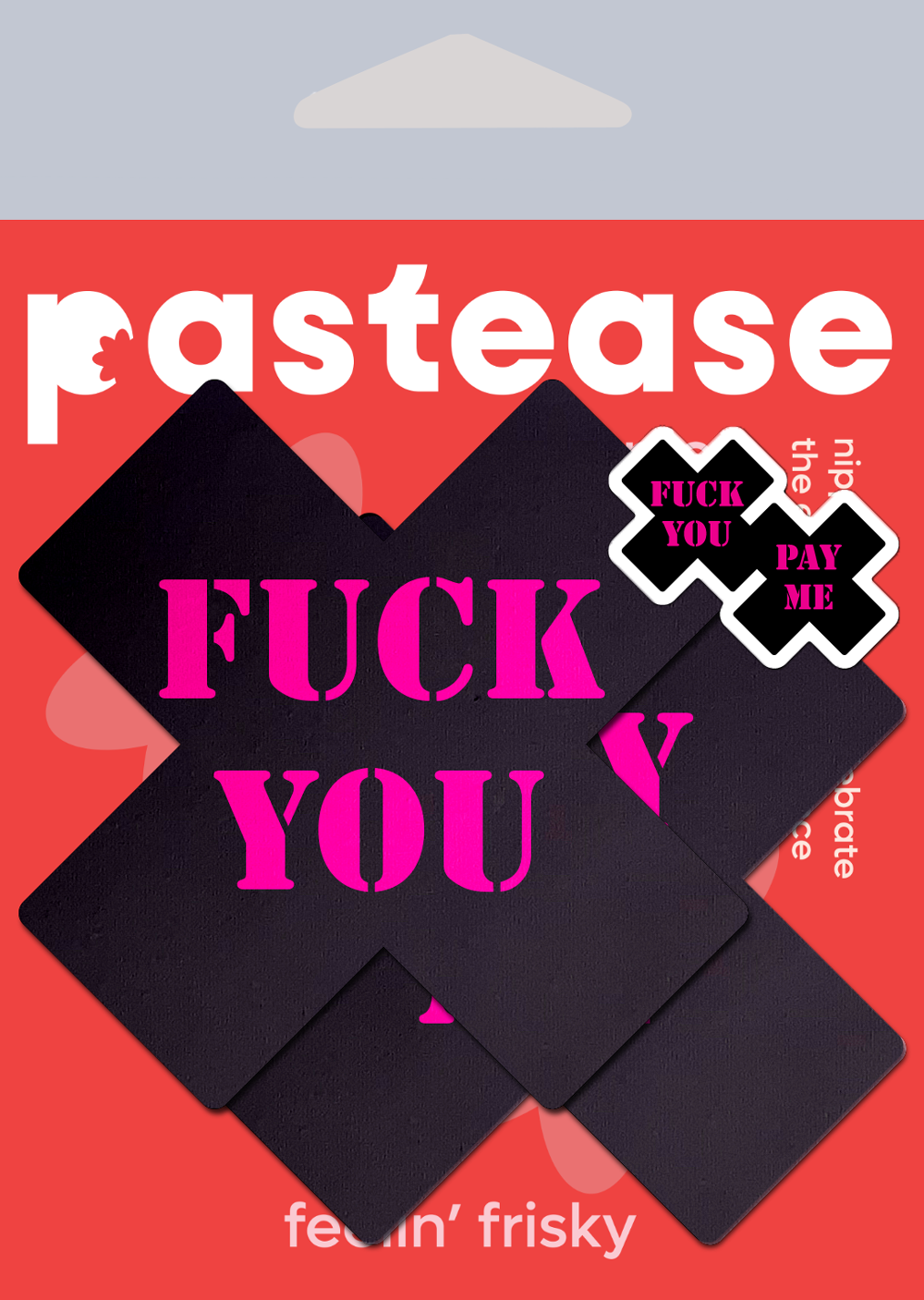 5-Pack: Plus X: Black with Pink 'Fuck You, Pay Me' Cross Nipple Pasties by Pastease®
