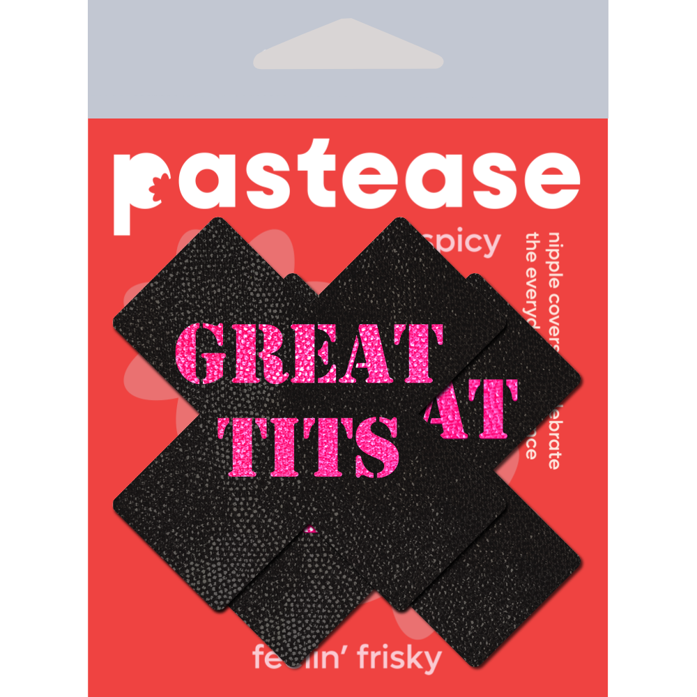 5-Pack: Plus X: Black with Pink 'Great Tits' Cross Nipple Pasties by Pastease®