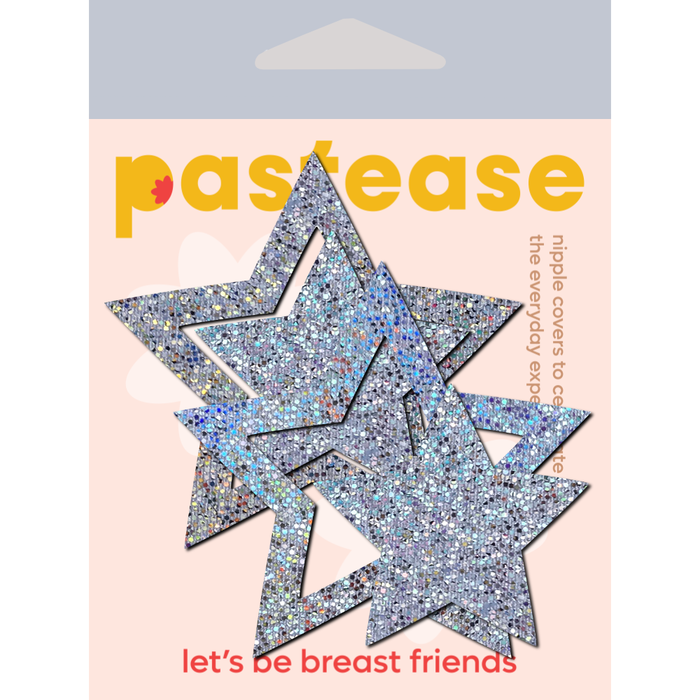 5-Pack: Peek-a-Boob: Silver Glitter Star Frame & Center Nipple Pasties by Pastease® o/s