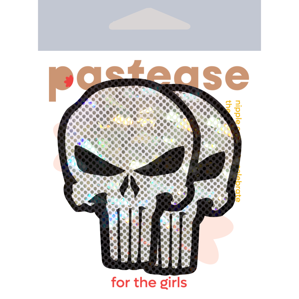 5-Pack: Punisher: Glittering White & Black Skull Nipple Pasties by Pastease® o/s