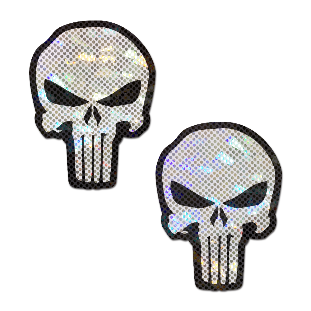 5-Pack: Punisher: Glittering White & Black Skull Nipple Pasties by Pastease® o/s