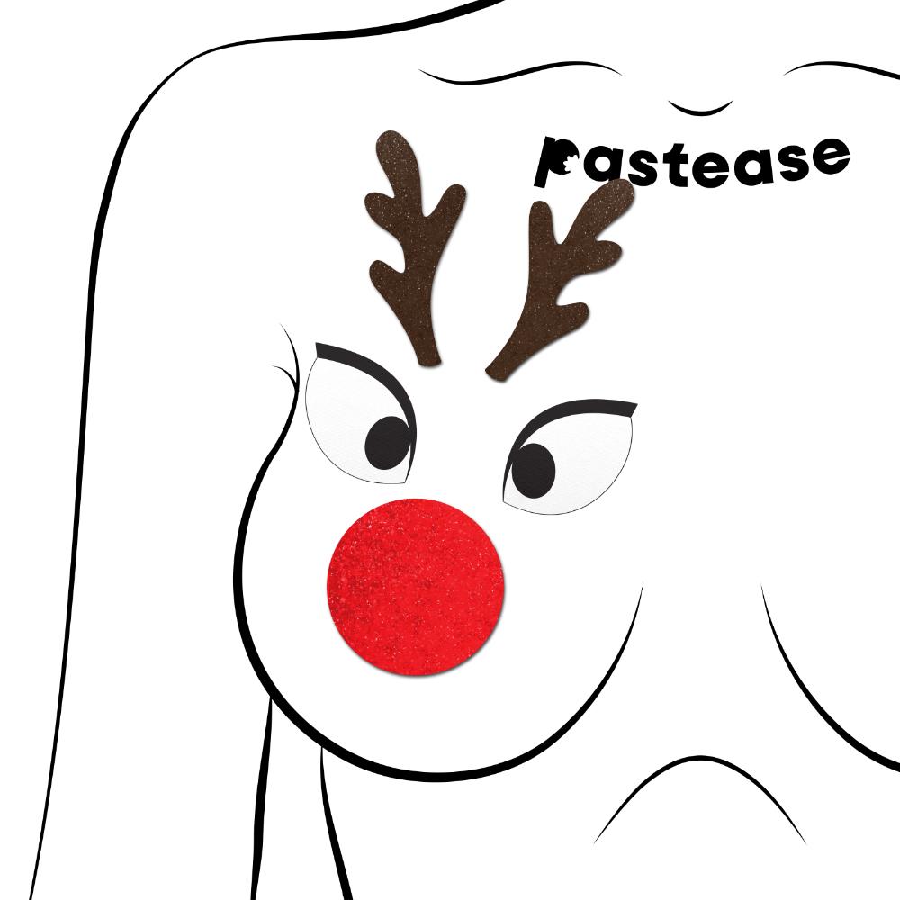 5 Pack: Reindeer Boob Kit Pasties: Rudolph Eyes Nose & Antler Nipple Cover by Pastease®