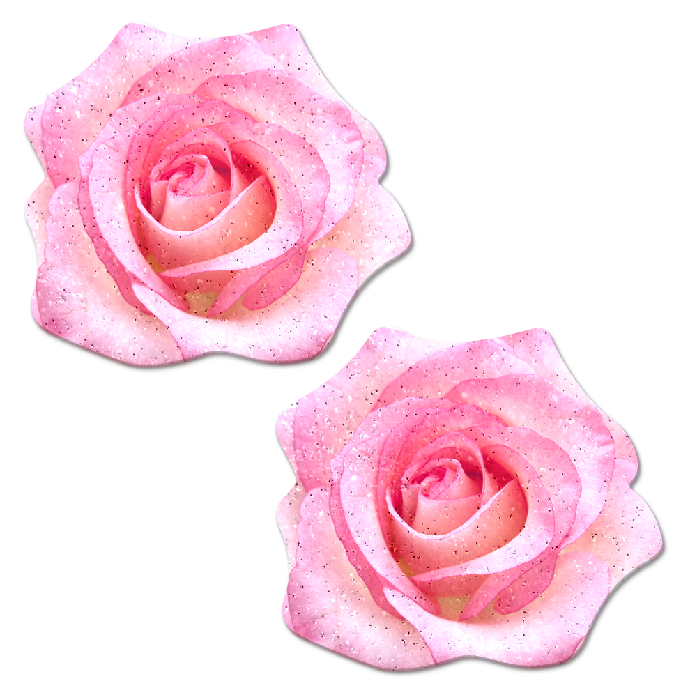 5 Pack: Rose: Pink Glitter Velvet Blooming Rose Flower Nipple Pasties by Pastease® o/s