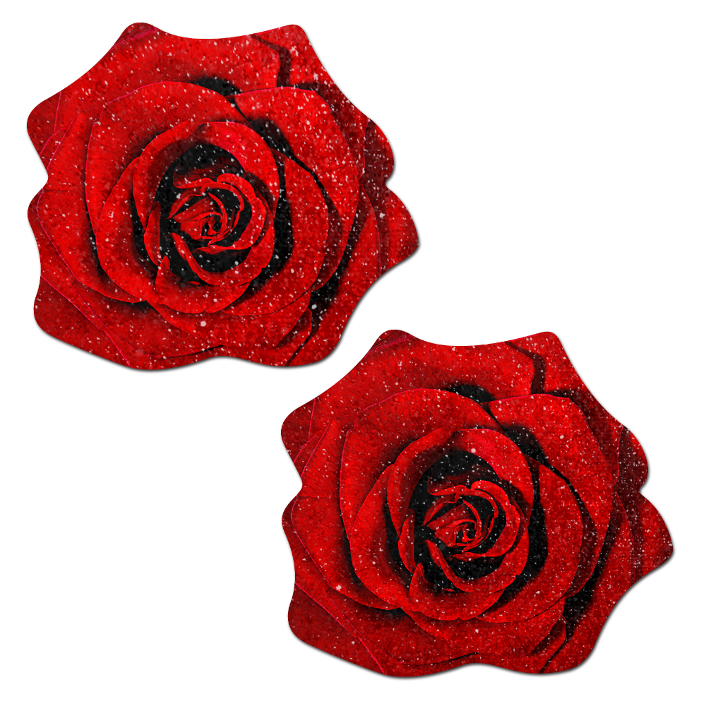 5-Pack: Rose: Red Glitter Velvet Blooming Rose Nipple Pasties by Pastease® o/s