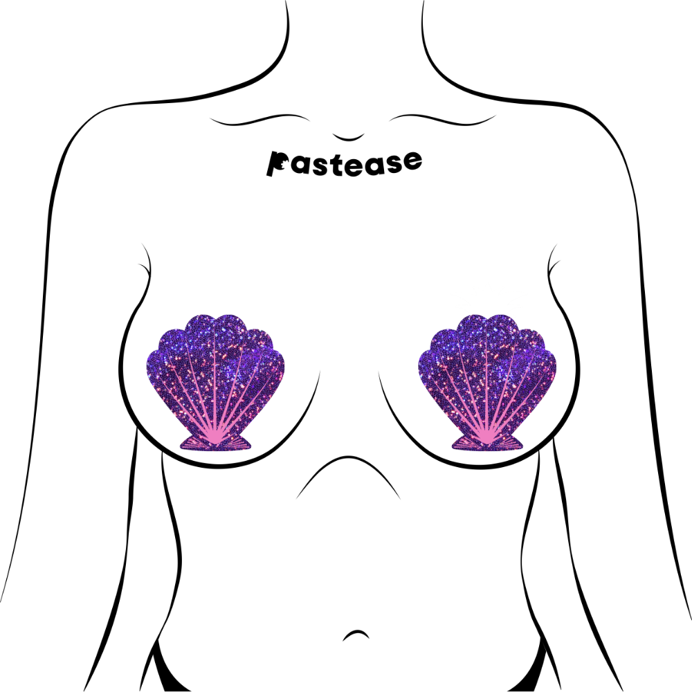 5-Pack: Mermaid:  Glitter Purple and Pink Seashell Nipple Pasties by Pastease® o/s