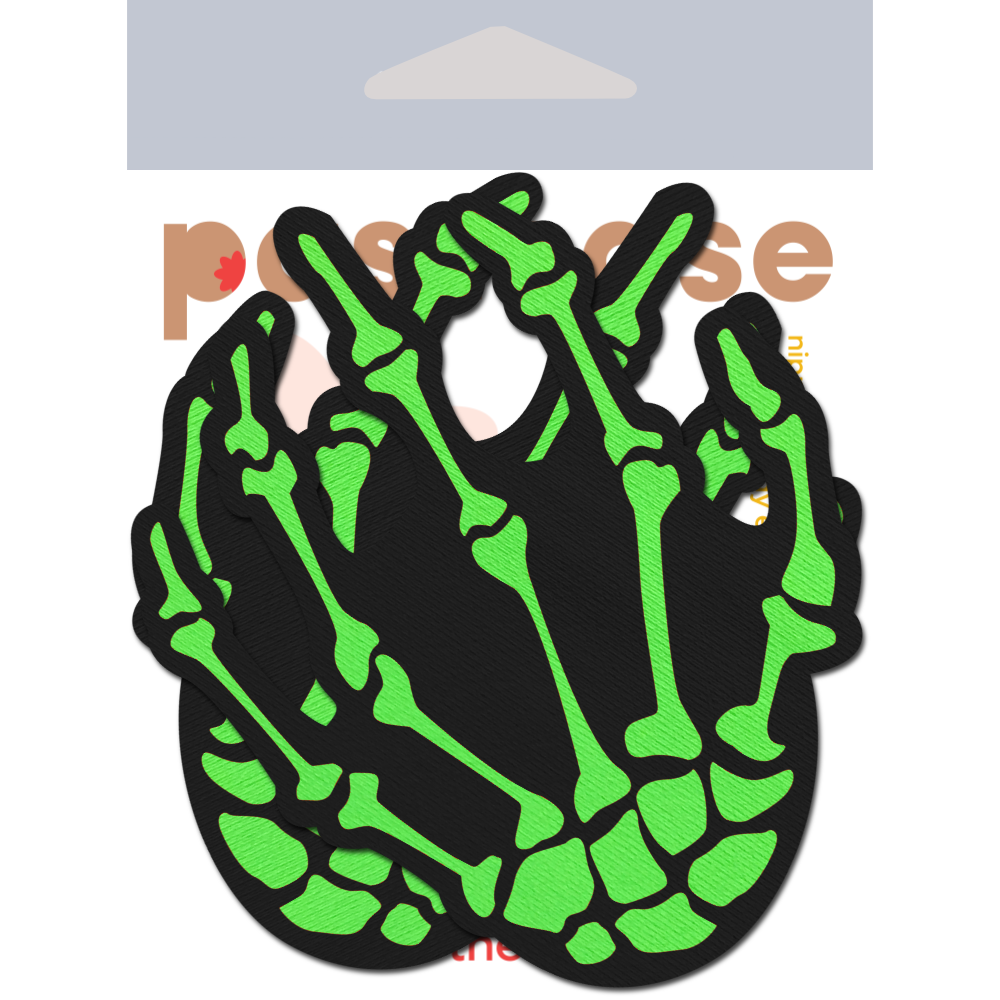 5-Pack: Skeleton Hands: Zombie Neon Green/UV Reactive Boney Hands Nipple Pasties by Pastease® o/s