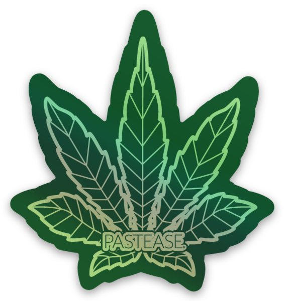 5-Pack: Sticker: Pastease® Indica Green Holographic Pot Leaf