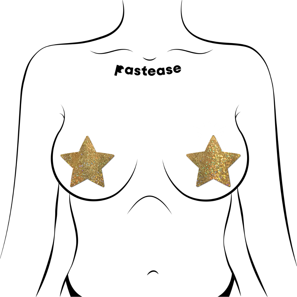 5-Pack: Star: Gold Glitter Star Nipple Pasties by Pastease® o/s