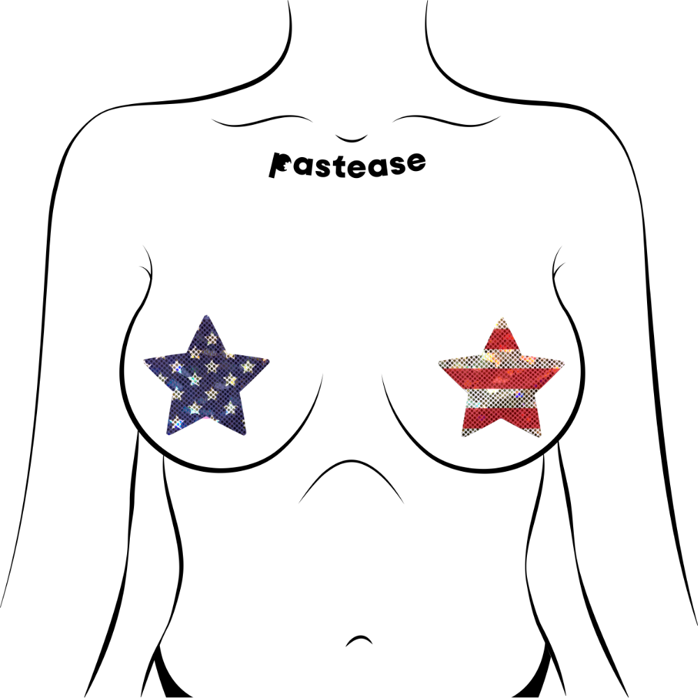 5-Pack: Star: Glittering Stars & Stripes Patriotic Star Nipple Pasties by Pastease® o/s