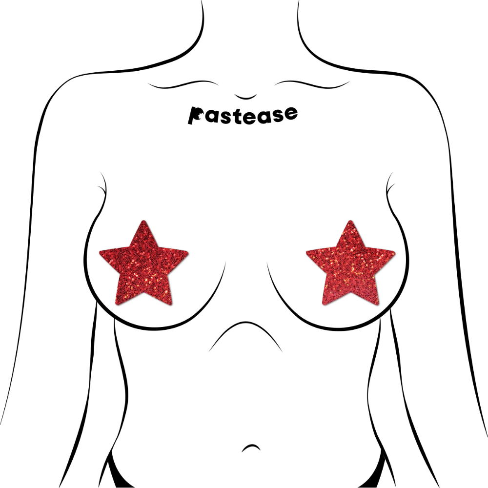 5-Pack: Star: Red Glitter Star Nipple Pasties by Pastease® o/s
