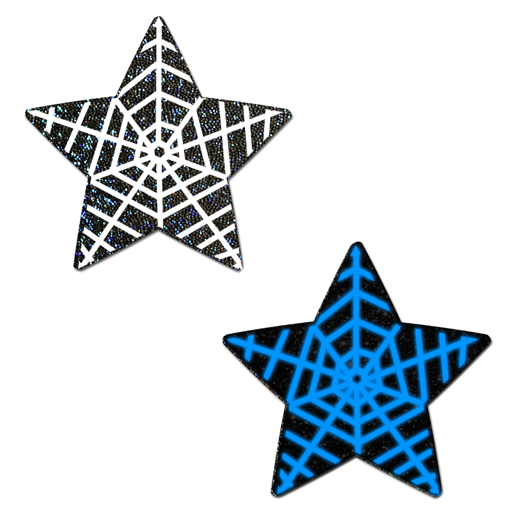 5-Pack: Star: Black Glitter Star with White Glow in the Dark Web Nipple Pasties by Pastease® o/s