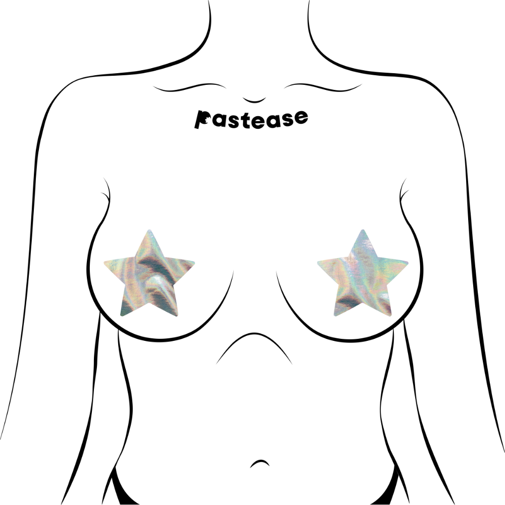 5-Pack: Star: Silver Holographic Star Nipple Pasties by Pastease® o/s