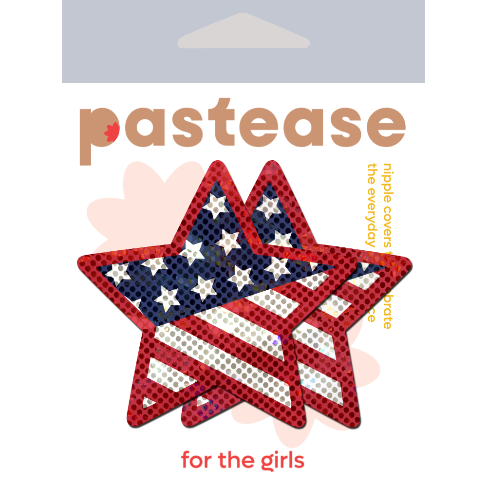 5-Pack: Star: Glittering Patriotic USA Red, White & Blue, Stars & Stripes Star Nipple Pasties by Pastease® o/s