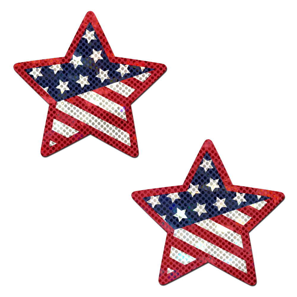 5-Pack: Star: Glittering Patriotic USA Red, White & Blue, Stars & Stripes Star Nipple Pasties by Pastease® o/s