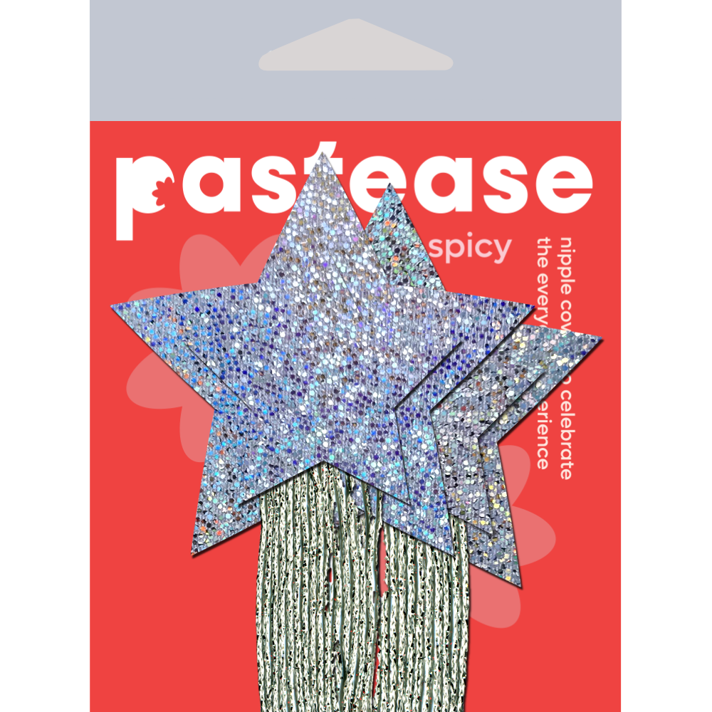 5-Pack: Star: Silver Glitter Star with Tassel Fringe Nipple Pasties by Pastease® o/s