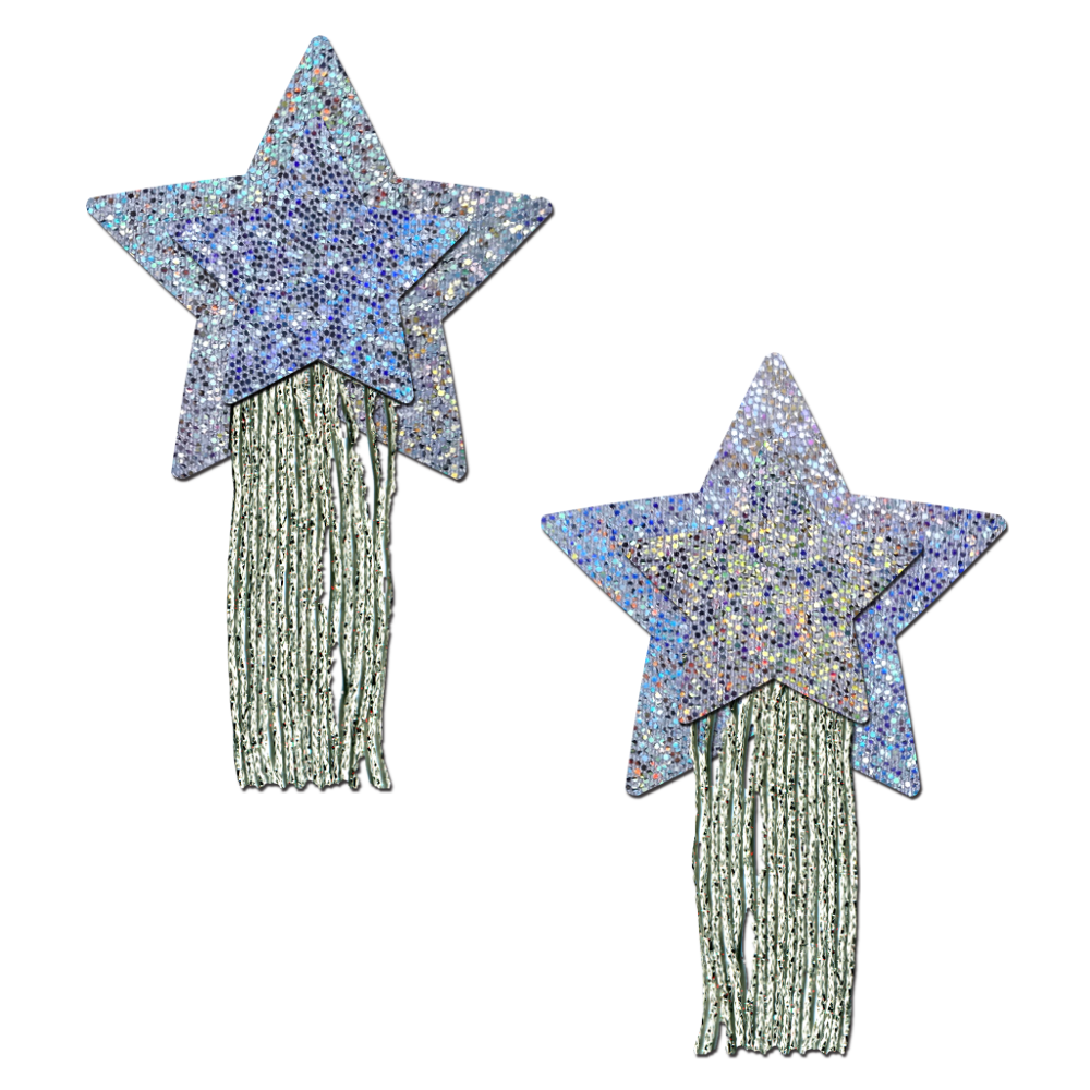 5-Pack: Star: Silver Glitter Star with Tassel Fringe Nipple Pasties by Pastease® o/s