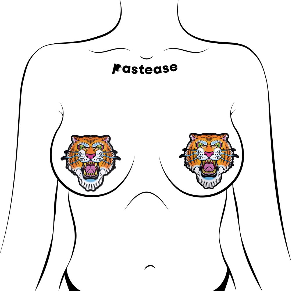 5-Pack: Tiger: Ferocious Tattoo Jungle Cat Diamond Thom™ Nipple Pasties by Pastease®