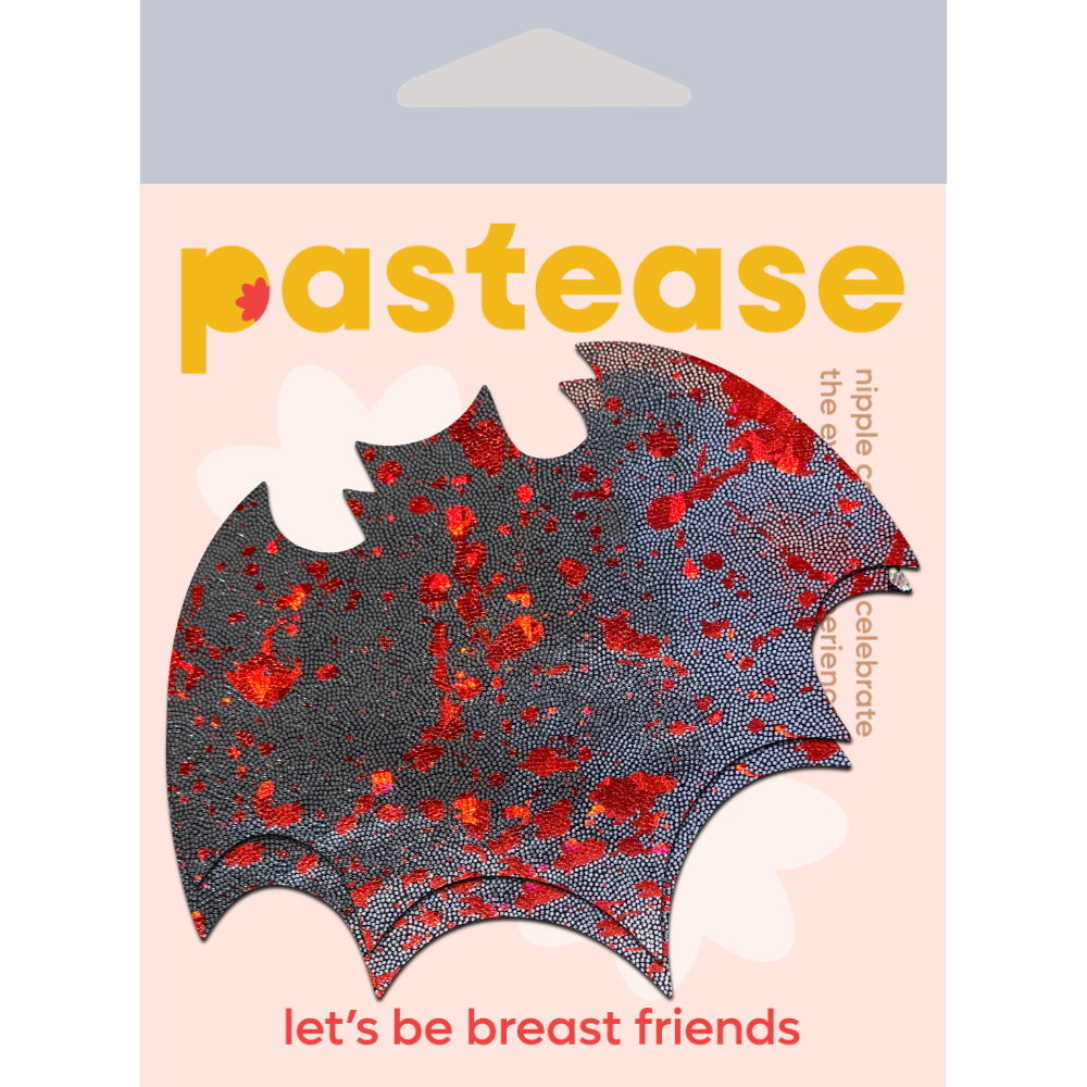 5-Pack: Vamp: Splatter Holographic Glitter Silver & Red Bat Nipple Pasties by Pastease®
