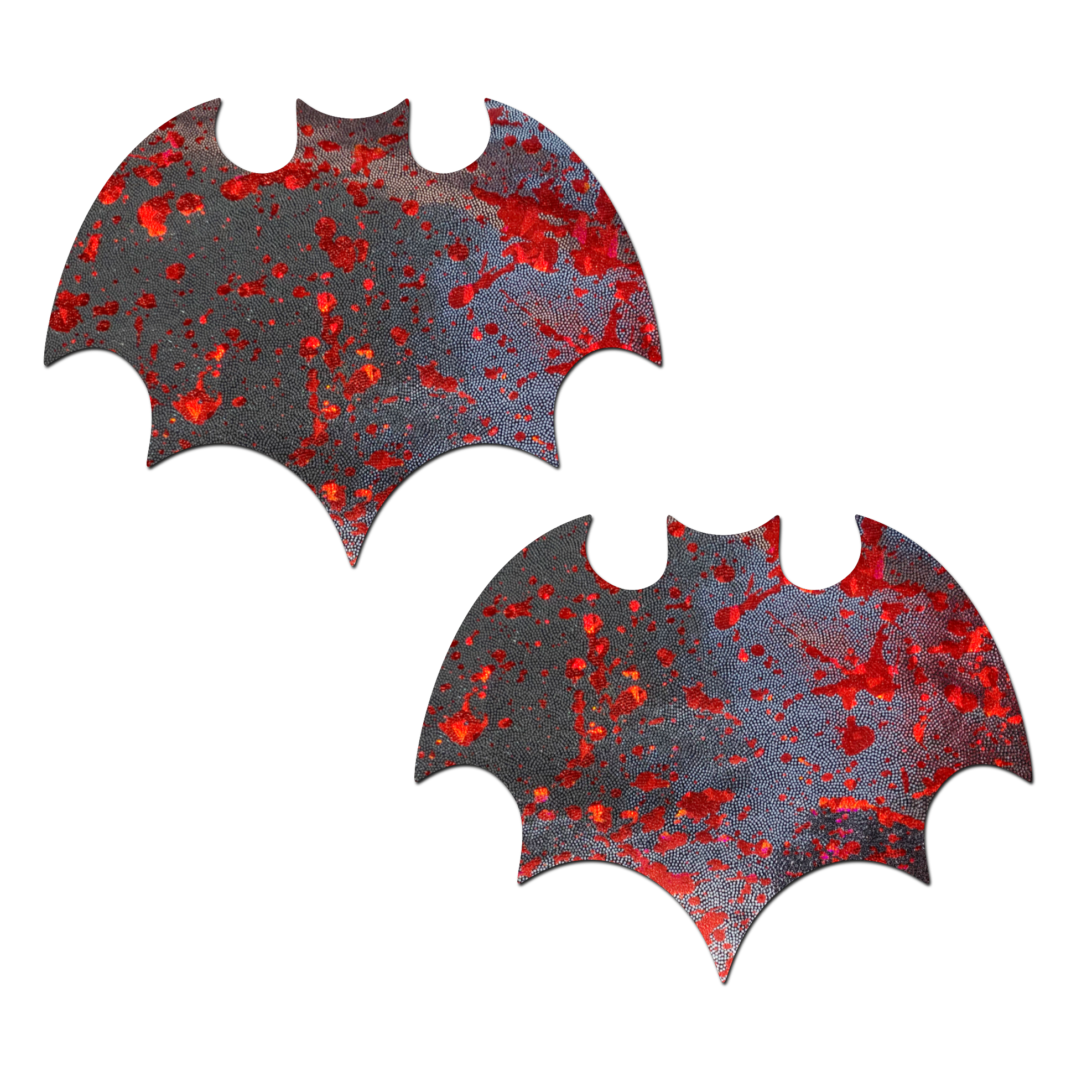 5-Pack: Vamp: Splatter Holographic Glitter Silver & Red Bat Nipple Pasties by Pastease®